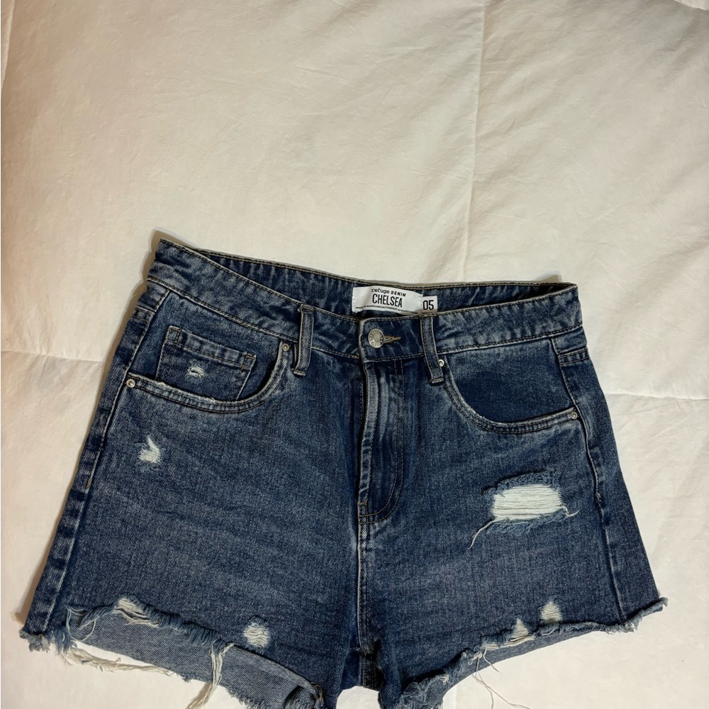 Distressed Denim Shorts - Blue